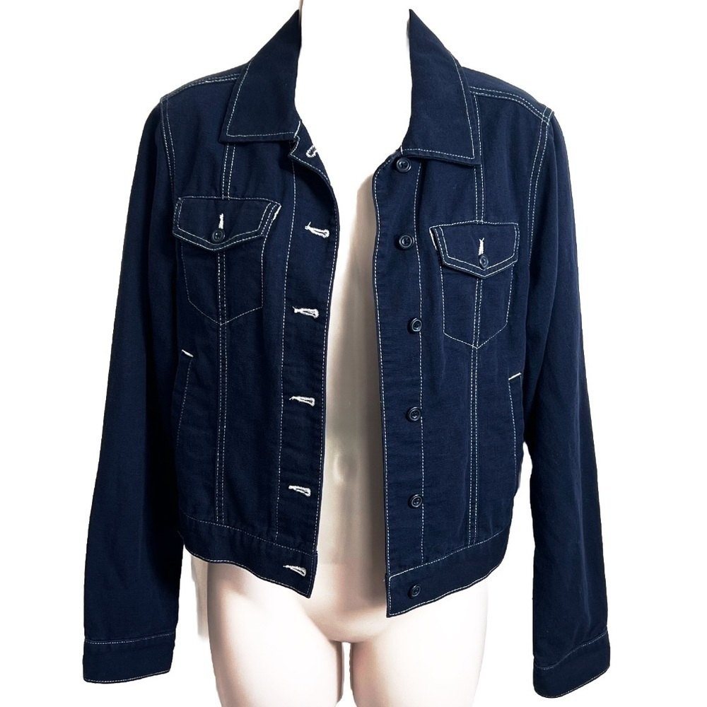 Eddie Bauer Linen & Cotton Lightweight Dark Wash Jacket Women’s Small Blue